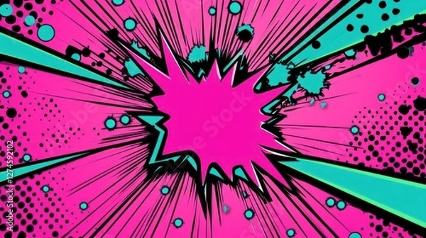 Fototapeta Dynamic Pink and Teal Comic Book Explosion Background