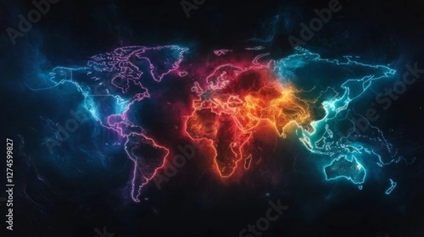 Fototapeta World divided into vibrant color-coded zones representing different regions and themes