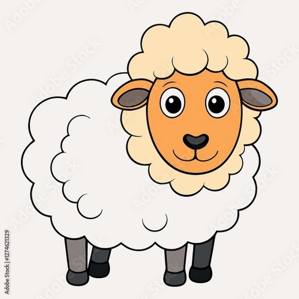 Fototapeta Sheep icon with cheerful expression standing on light background
