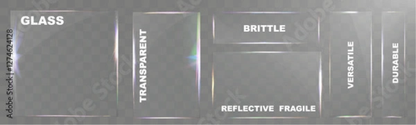 Fototapeta Transparent glass elements with light reflections, transparency effects, and realistic details for modern interface design.	