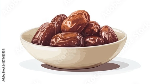 Fototapeta A bowl of dates isolated on a white background, with dates arranged neatly and highlighting their natural color