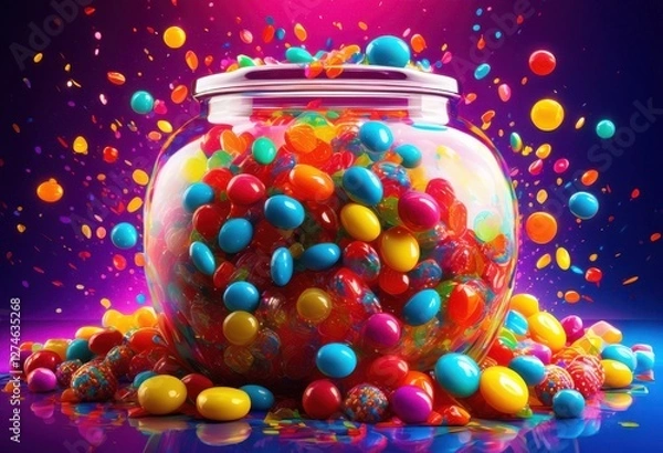 Fototapeta vibrant burst colorful candy jar explosive display dynamic background eye catching visual appeal, rainbow, lgbtq, lgbt, pride, love, equality, jars