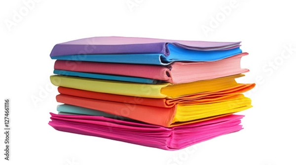Fototapeta Colorful exercise books stacked together on transparent background, representing education and learning
