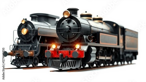 Fototapeta Isolated on a white background this illustration features a detailed front view of a vintage steam l