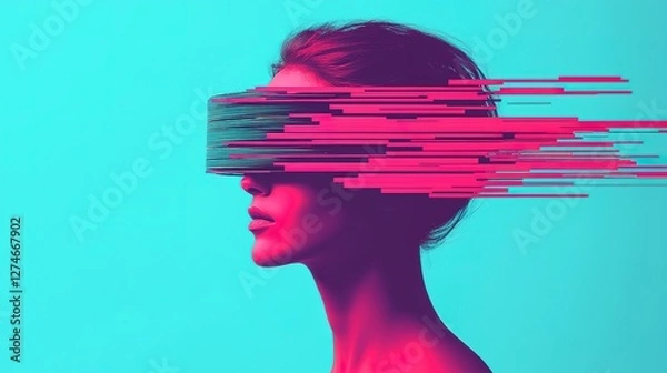 Fototapeta Digital learning chaos quality outcomes in technology abstract art online education futuristic environment profile view
