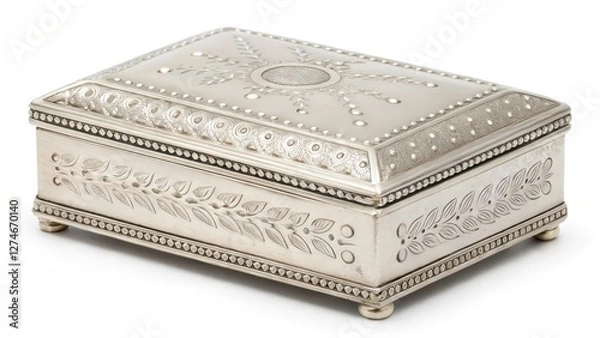 Obraz Ornate Silver Box on White Background