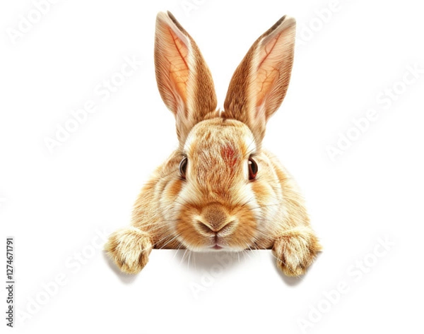 Fototapeta An Easter bunny rabbit peeking around a sign on transparent