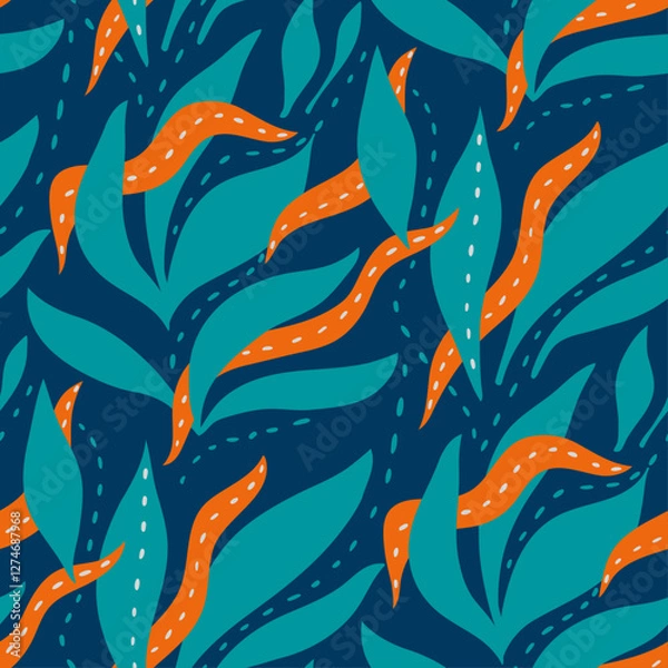 Fototapeta seamless floral pattern with abstract wavy leaves