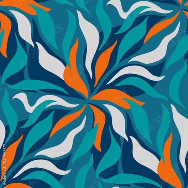 Fototapeta seamless floral pattern with abstact wavy flowers