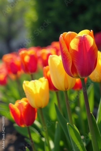 Fototapeta Colorful tulips in a garden, nature, blooming, flowers