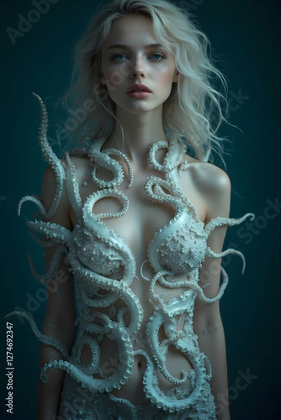 Obraz octopus dressing a womans upper body 