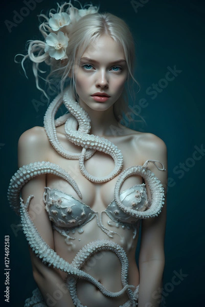 Obraz octopus dressing a womans upper body 