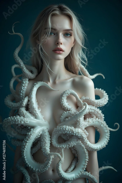 Obraz octopus dressing a womans upper body 