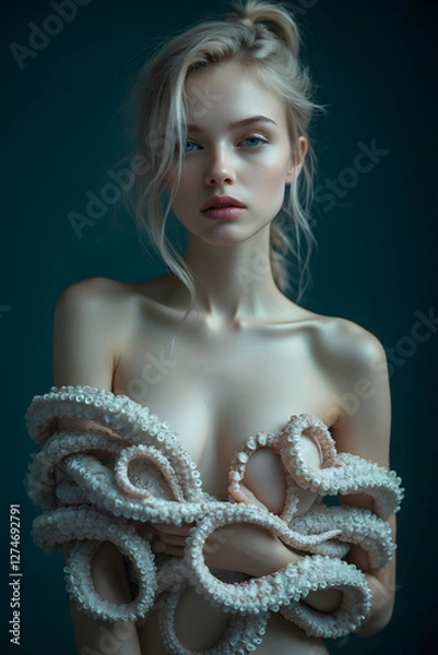 Obraz octopus dressing a womans upper body 