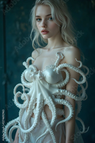 Obraz octopus dressing a womans upper body 