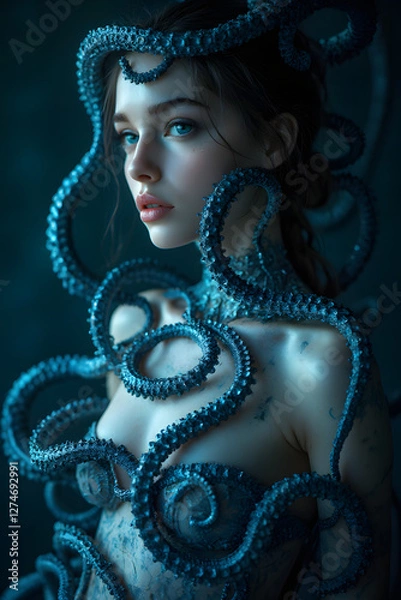 Obraz octopus dressing a womans upper body 