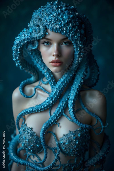 Obraz octopus dressing a womans upper body 