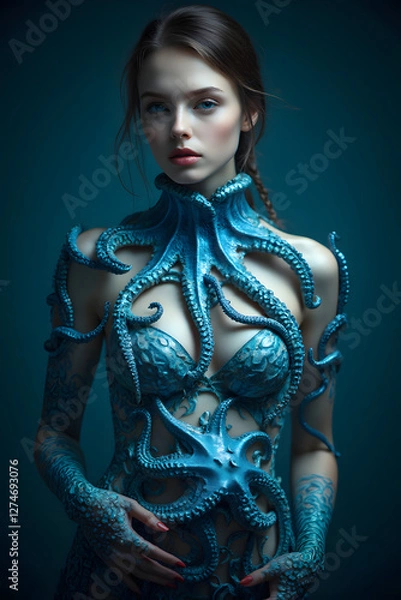 Obraz octopus dressing a womans upper body 