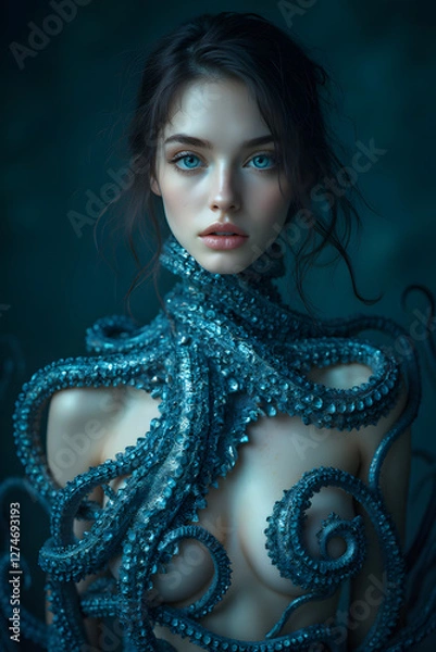 Obraz octopus dressing a womans upper body 