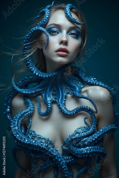 Obraz octopus dressing a womans upper body 