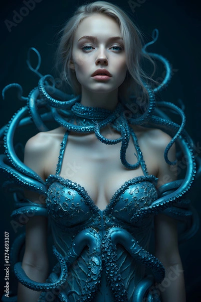 Obraz octopus dressing a womans upper body 