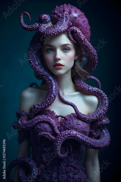 Obraz octopus dressing a womans upper body 