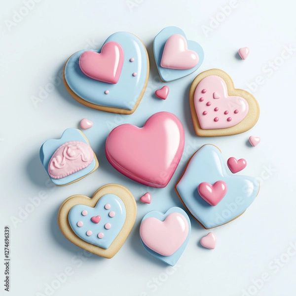 Fototapeta クッキー, ホワイトデー, ハート, 愛, バレンタイン, ベクター, シンボル, ピンク, ハート, 形, 日, 恋愛, アイコン, イラスト, デザイン, ひとそろい, 模様, ロマンチスト, カード, デコレーション, 休日, 赤, バレンタイン, 色, 結婚式, 3d, 成分
