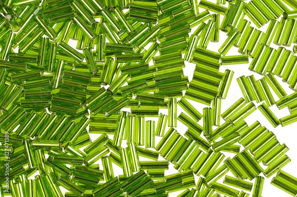 Fototapeta Green glass beads background - closeup beads texture