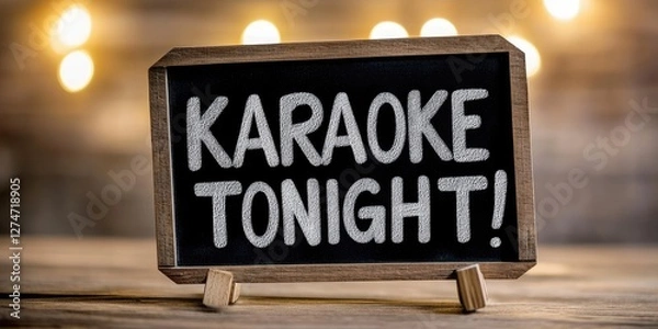 Fototapeta Bar table with chalkboard sign "KARAOKE TONIGHT"