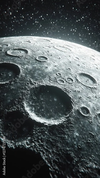Fototapeta Ultradetailed photorealistic view of the moons rugged surface