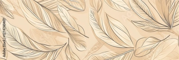 Fototapeta Feather pattern on tan. Elegant background for stationery, fashion, and interior design