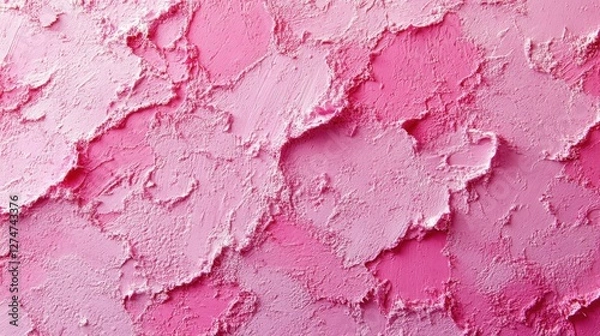Fototapeta Textured pink plaster surface with rough, layered patterns creating a vibrant abstract background