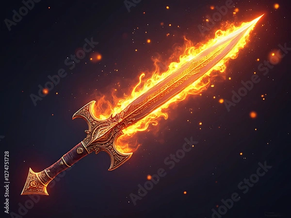 Obraz Gaming Asset - Fiery Sword