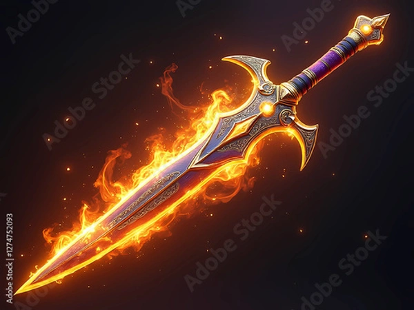 Obraz Gaming Asset - Fiery Sword