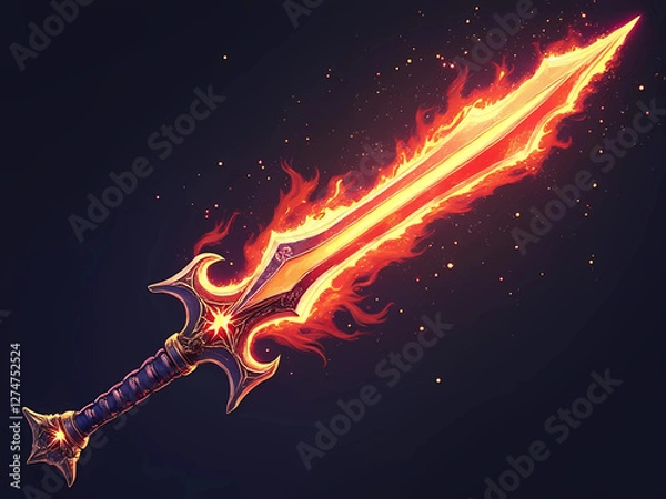 Obraz Gaming Asset - Fiery Sword