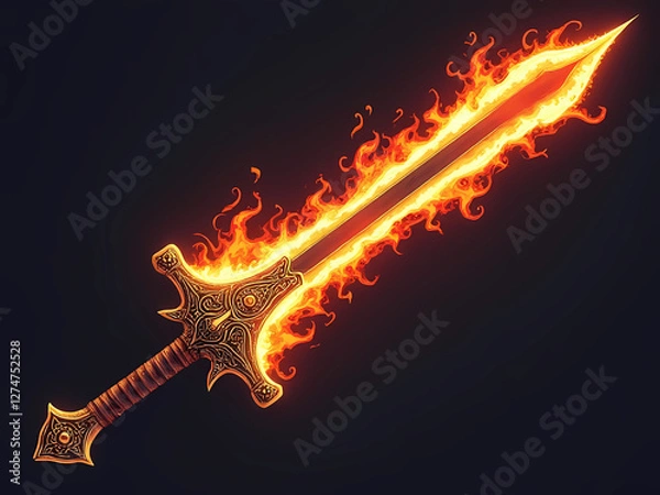 Obraz Gaming Asset - Fiery Sword