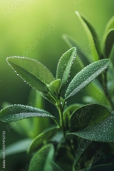 Fototapeta Dewy Green Leaves
