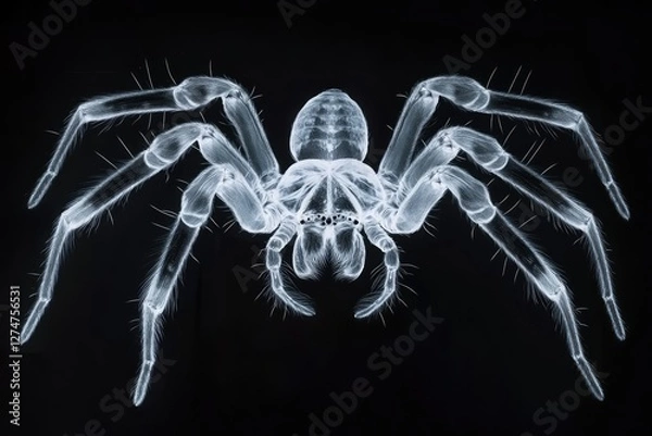 Fototapeta X-ray Spider: A captivating X-ray image of a spider, revealing its intricate skeletal structure and body shape against a dark background.