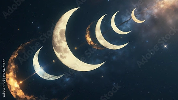 Obraz Lunar Crescent Line of Many Moon Rotation