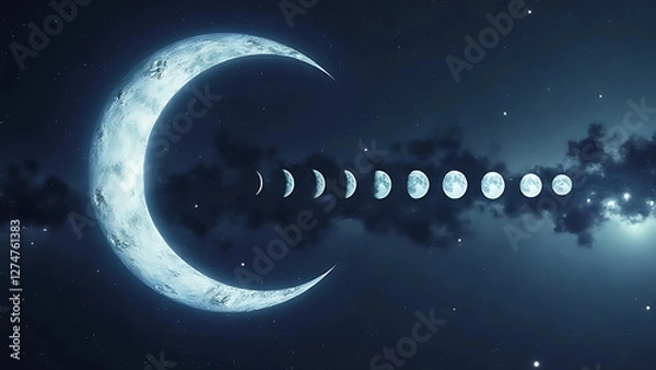 Obraz Lunar Crescent Line of Many Moon Rotation