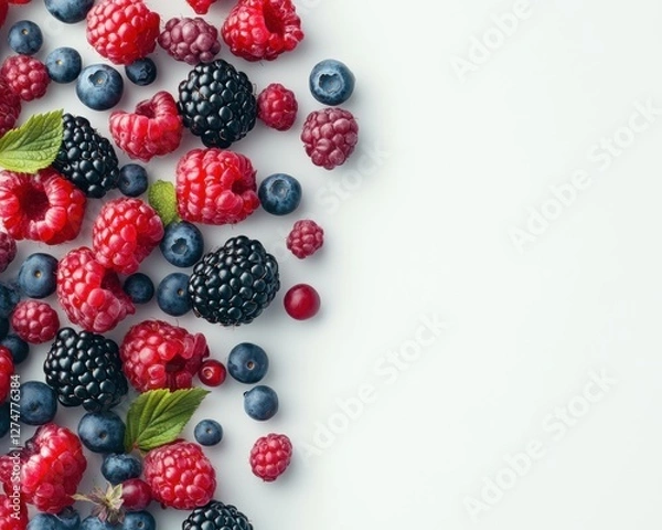 Fototapeta Fresh and Vibrant Mixed Berries Spread on Light Surface