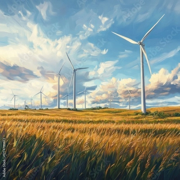 Fototapeta Wind Turbines in a Field