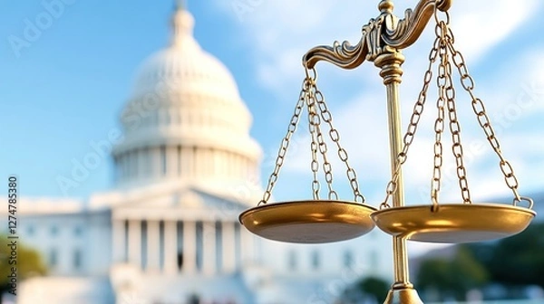 Fototapeta Us Capitol Building with Scales of Justice Image