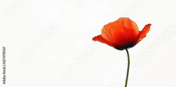 Fototapeta Single red poppy flower with delicate petals on white