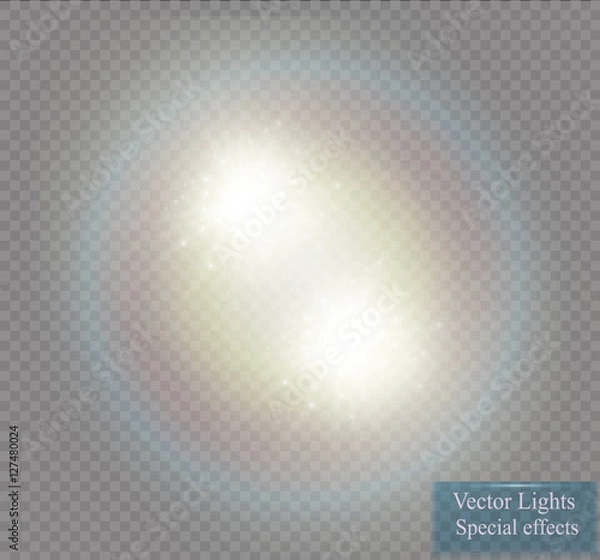 Fototapeta Vector transparent sunlight special lens flare light effect. Sun flash
