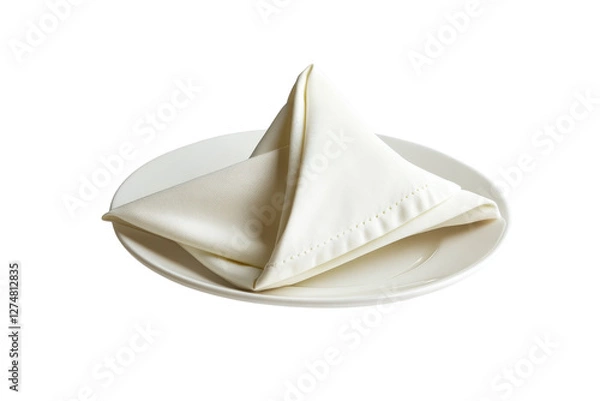 Obraz Elegant white napkin artfully folded on a pristine plate for an upscale dining experience isolated on transparent background