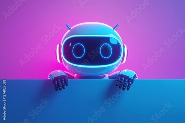Obraz Neon Robot Holding Sign