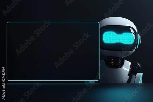 Fototapeta Robot Presents Neon Screen