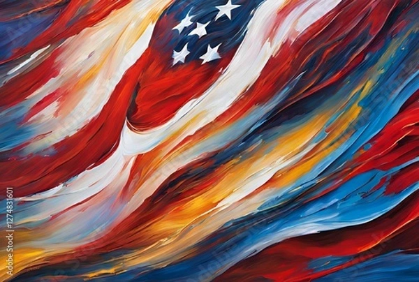 Obraz Abstract oil painted patriotic background with American flag; 4th of July wallpaper 