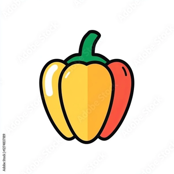 Fototapeta bell pepper, a simple line drawing, flat design style, pastel colors, white background